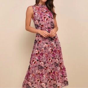 Lulu's Purple Floral Midi Dress